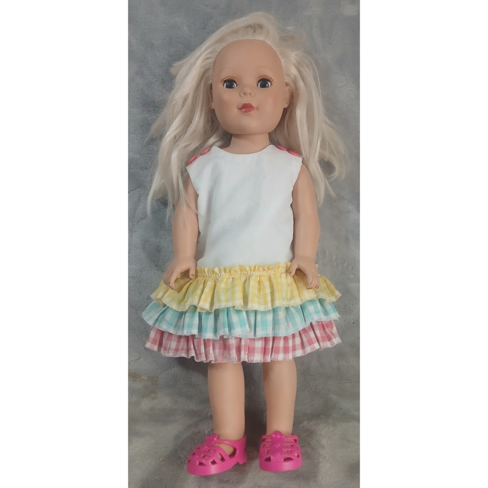Madame Alexander 18" Blonde Hair Blue Eye Doll 66480 Gingham Tiered Dress 2012